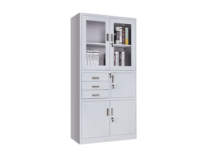 Glass Door Steel Filing Cabinet with 3 Drawers & Lockable Storage
