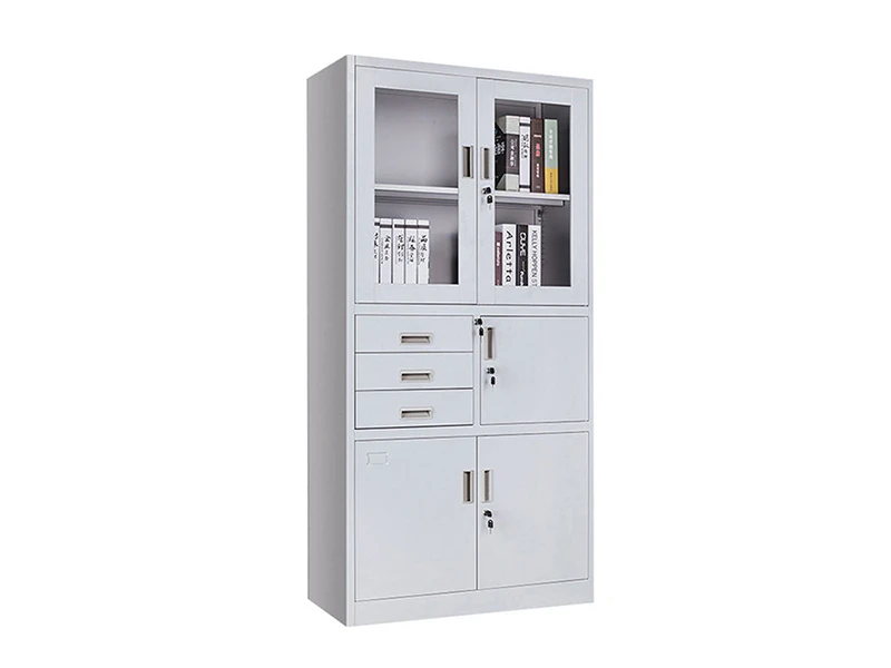 Glass Door Steel Filing Cabinet with 3 Drawers & Lockable Storage