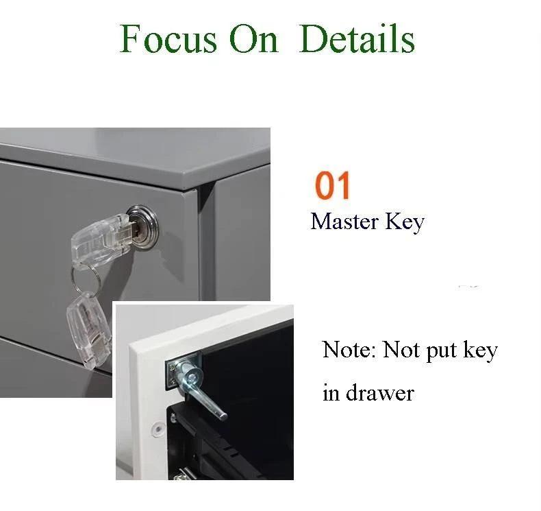 3 Drawer Mobile Pedestal Cabinet with Lock for Office Storage