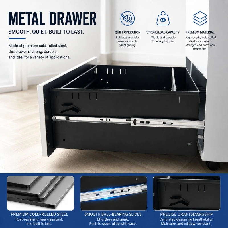  3 Drawer Mobile Pedestal Cabinet with Lock for Office Storage