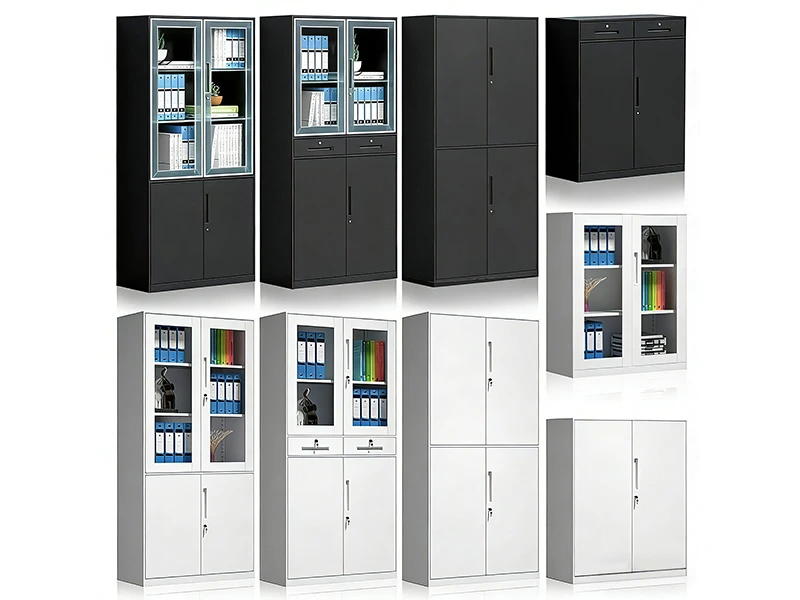 Glass Door Steel Filing Cabinet with 3 Drawers & Lockable Storage