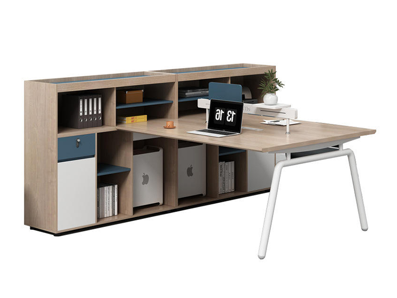 Modern Two Person Office Workstation with Storage Shelving
