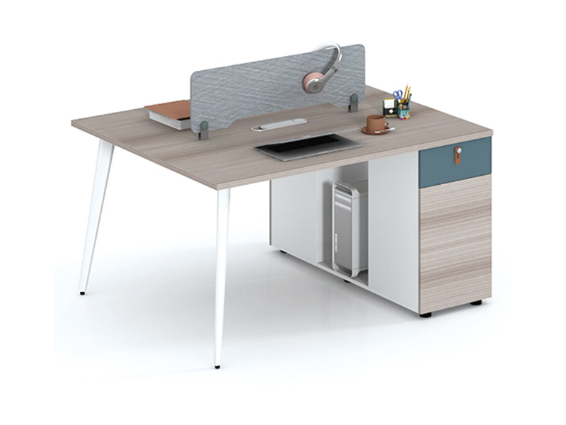 Modern 4 Person Office Workstation with Storage Drawers and Privacy Screen