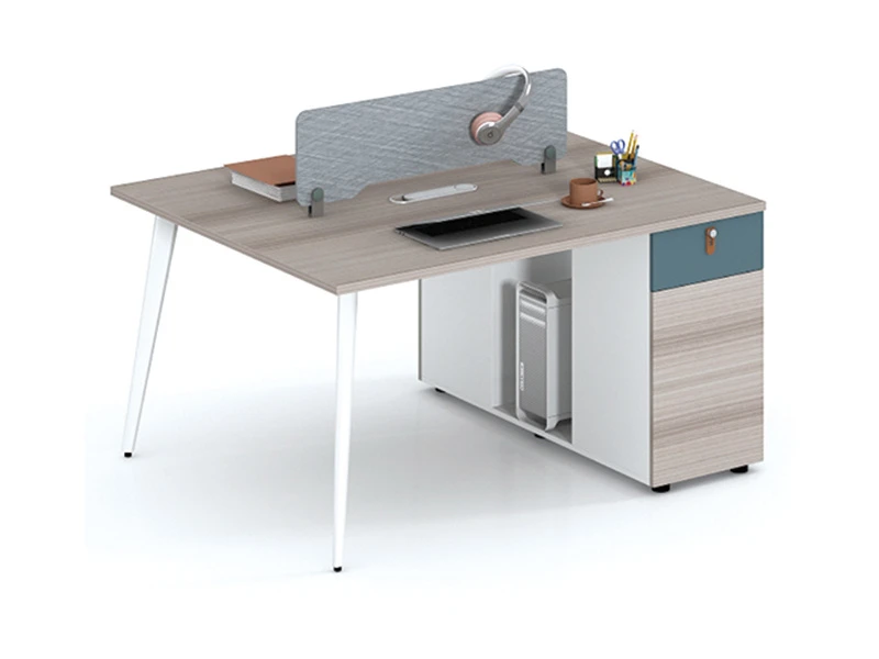 Modern 4 Person Office Workstation with Storage Drawers and Privacy Screen