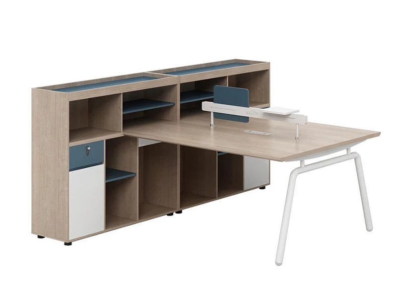 Modern Two Person Office Workstation with Storage Shelving