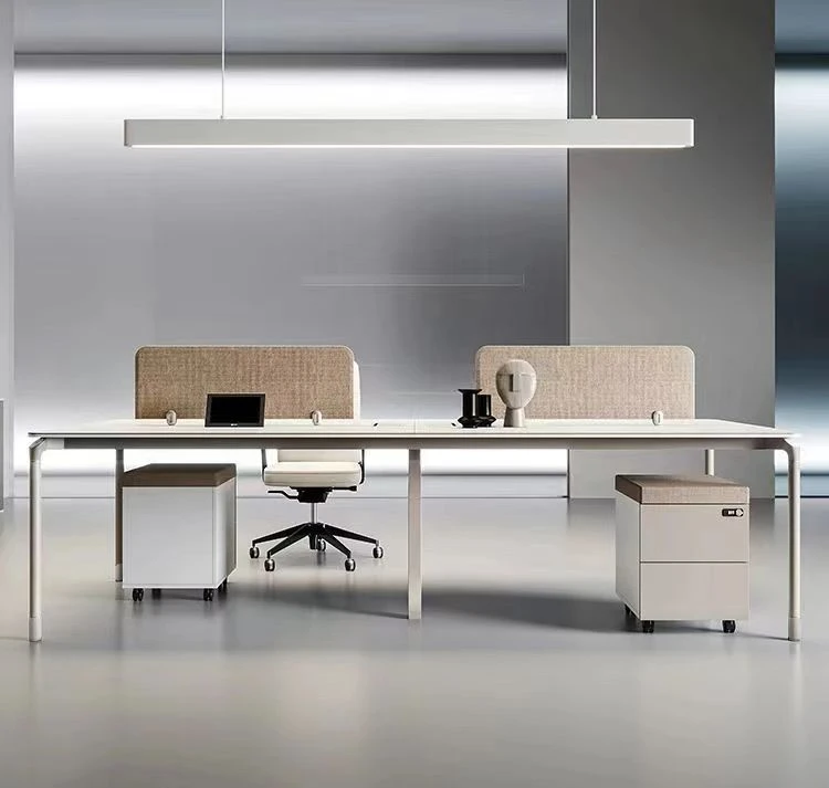 4 Person Office Workstation Desk with Storage Drawers and Privacy Screen