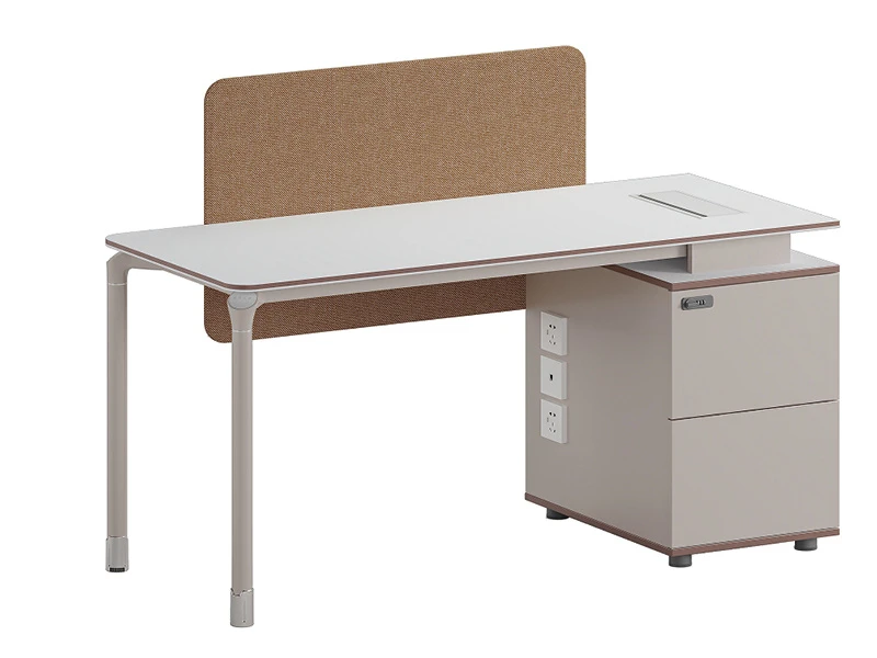 Modern Office Workstation Desk with Privacy Screen and Storage Cabinet