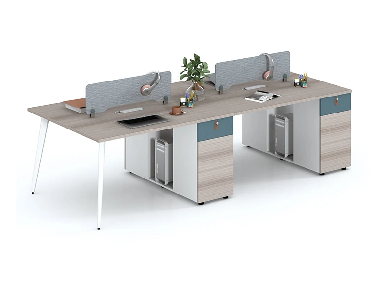 Modern 4 Person Office Workstation with Storage Drawers and Privacy Screen