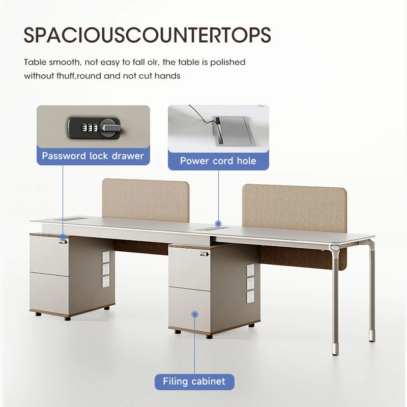 Modern Office Workstation Desk with Privacy Screen and Storage Cabinet