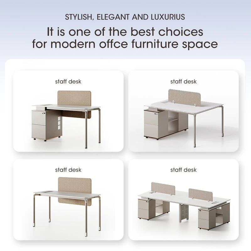 Modern Office Workstation Desk with Privacy Screen and Storage Cabinet