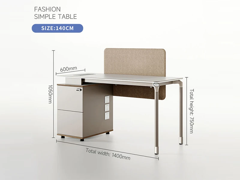 Modern Office Workstation Desk with Privacy Screen and Storage Cabinet
