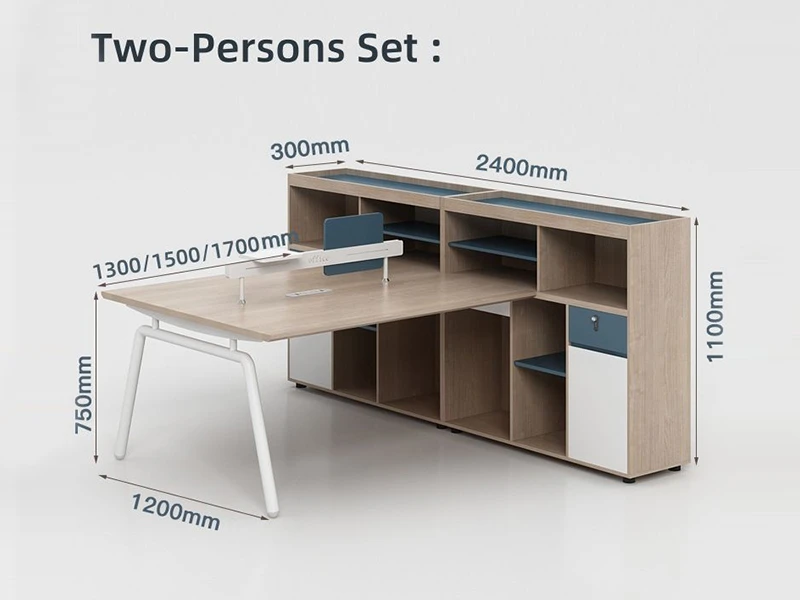 Modern Two Person Office Workstation with Storage Shelving