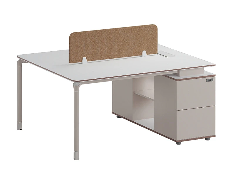 Modern Office Workstation Desk with Privacy Screen and Storage Cabinet
