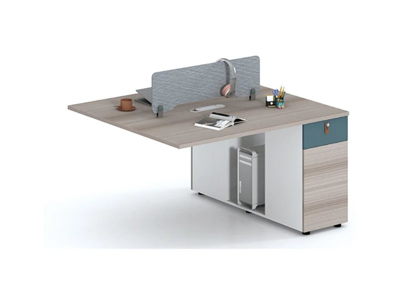 Modern 4 Person Office Workstation with Storage Drawers and Privacy Screen