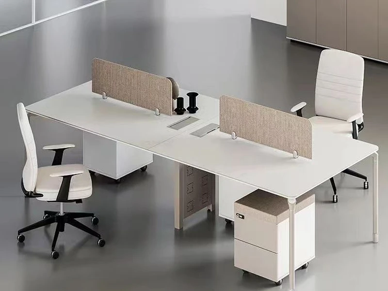 4 Person Office Workstation Desk with Storage Drawers and Privacy Screen
