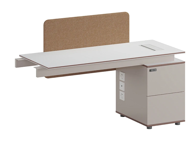 Modern Office Workstation Desk with Privacy Screen and Storage Cabinet