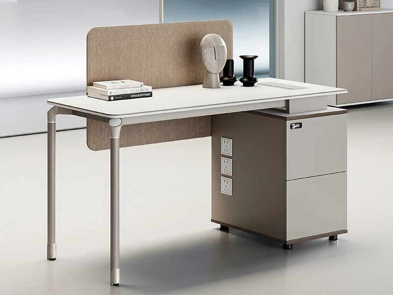 Modern Office Workstation Desk with Privacy Screen and Storage Cabinet