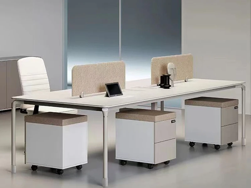 4 Person Office Workstation Desk with Storage Drawers and Privacy Screen