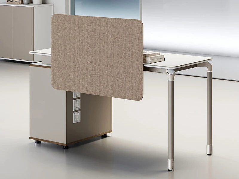 Modern Office Workstation Desk with Privacy Screen and Storage Cabinet
