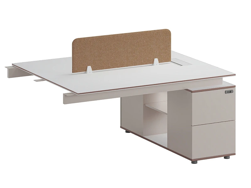 Modern Office Workstation Desk with Privacy Screen and Storage Cabinet