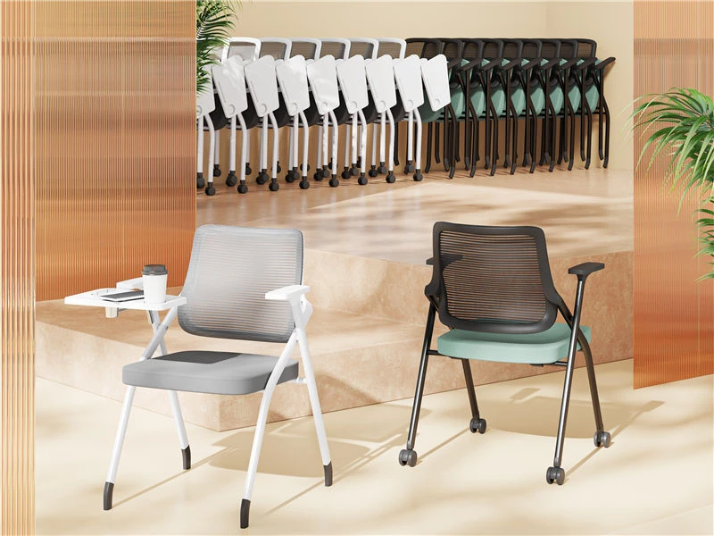 Folding Mesh Stacking Chair with Wheel & Writing Pad