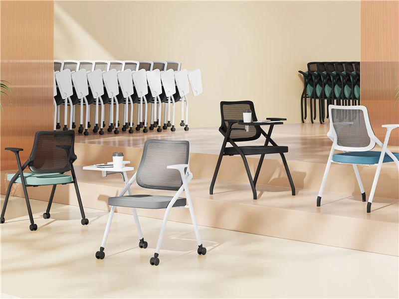 Folding Mesh Stacking Chair with Wheel & Writing Pad