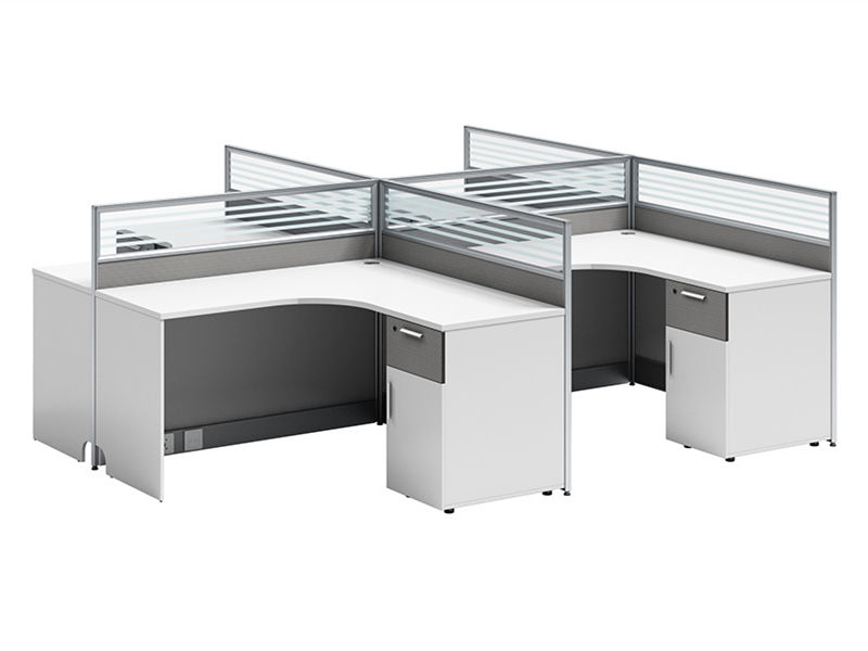 L-Shaped Modular Cubicle with Integrated Storage Pedestal & Partitions