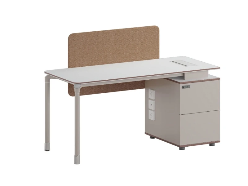 Modern Office Workstation Desk with Privacy Screen and Storage Cabinet
