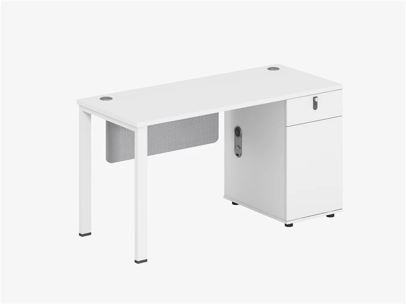 White Workstation Benching with Integrated Filing Cabinet