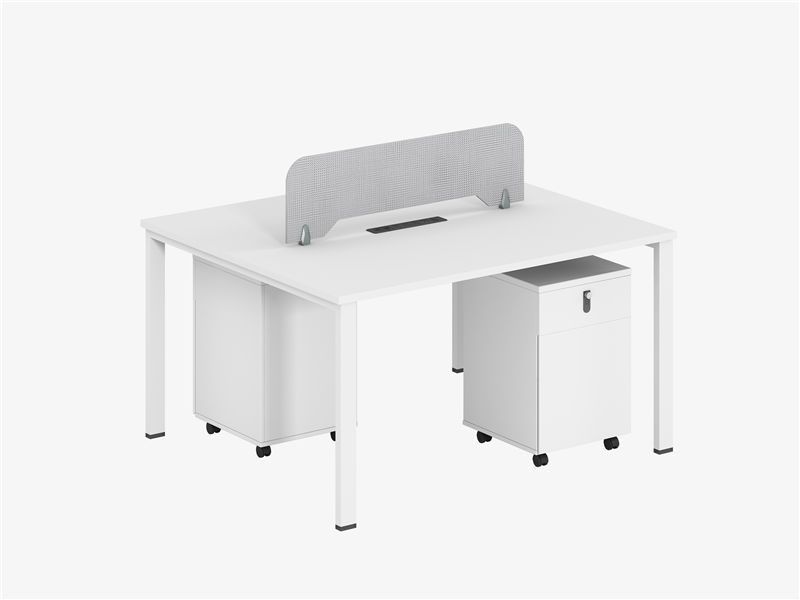 White Office Bench Workstations with Mobile Pedestal