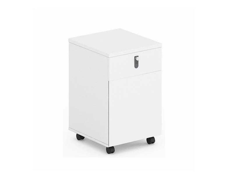 White Office Bench Workstations with Mobile Pedestal