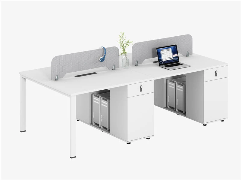 White Workstation Benching with Integrated Filing Cabinet