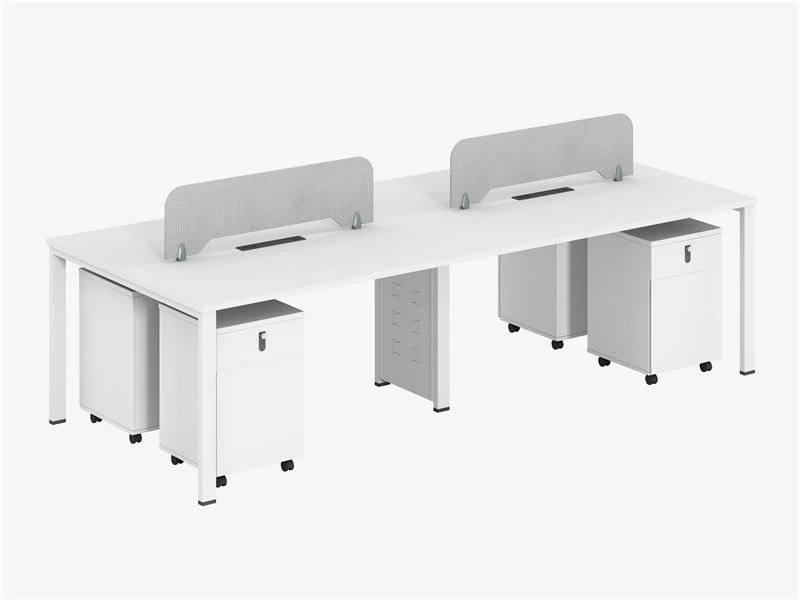 White Office Bench Workstations with Mobile Pedestal