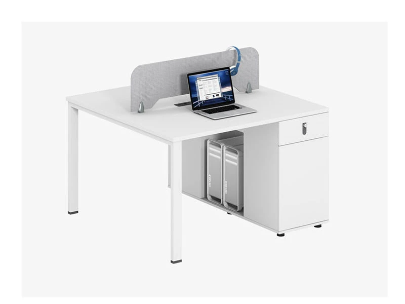 White Workstation Benching with Integrated Filing Cabinet