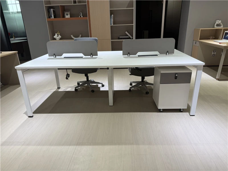 White Office Bench Workstations with Mobile Pedestal