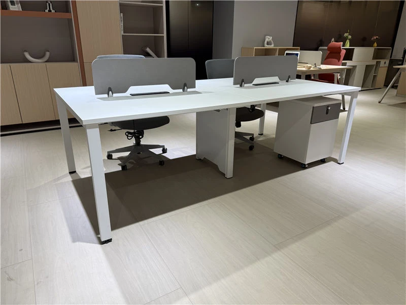 White Office Bench Workstations with Mobile Pedestal