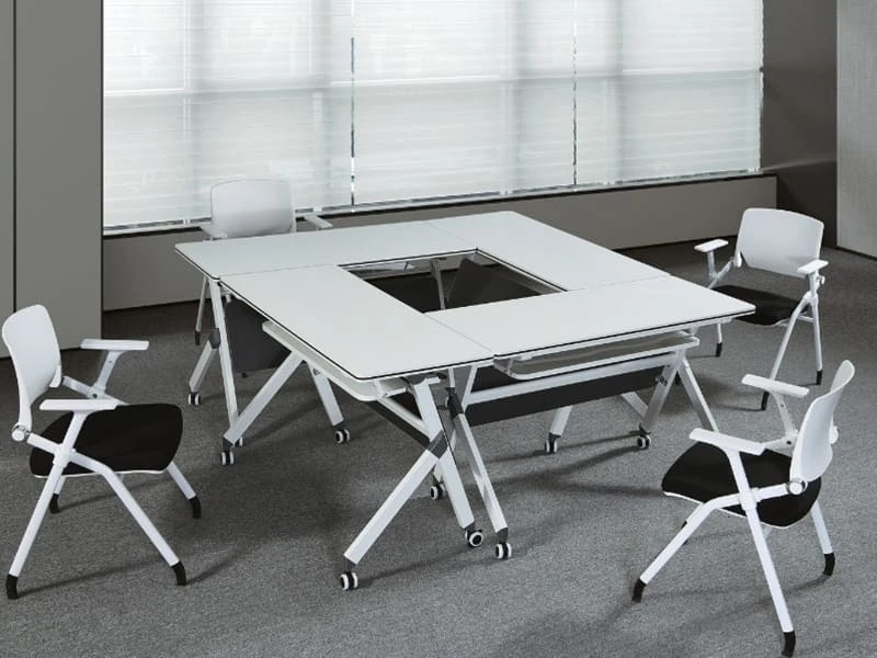 Folding Training Table Flip Top Conference Table with Wheels for Office