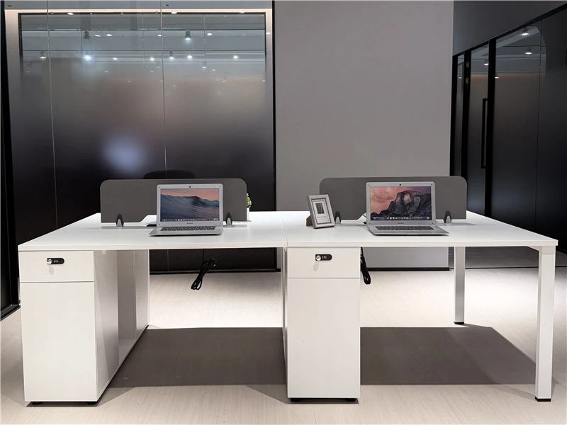 White Workstation Benching with Integrated Filing Cabinet