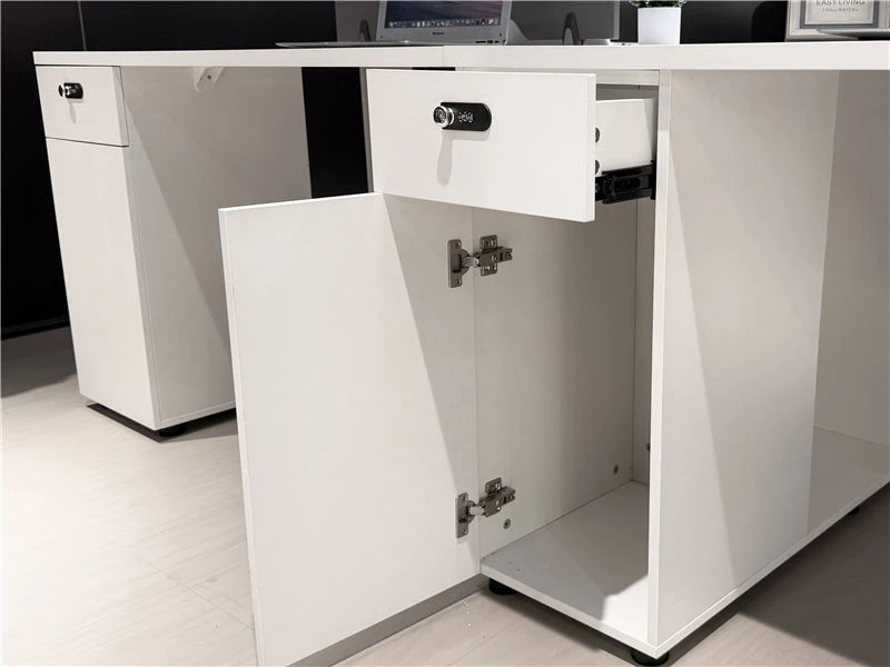 White Workstation Benching with Integrated Filing Cabinet