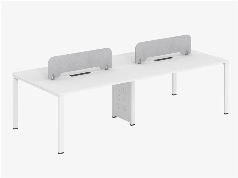 White Office Bench Workstations with Mobile Pedestal
