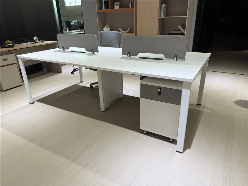 White Office Bench Workstations with Mobile Pedestal