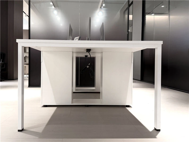 White Workstation Benching with Integrated Filing Cabinet
