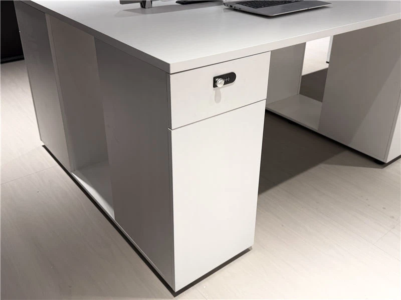 White Workstation Benching with Integrated Filing Cabinet