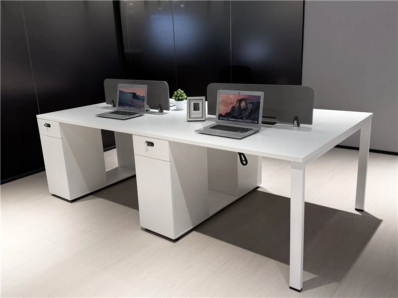 White Workstation Benching with Integrated Filing Cabinet