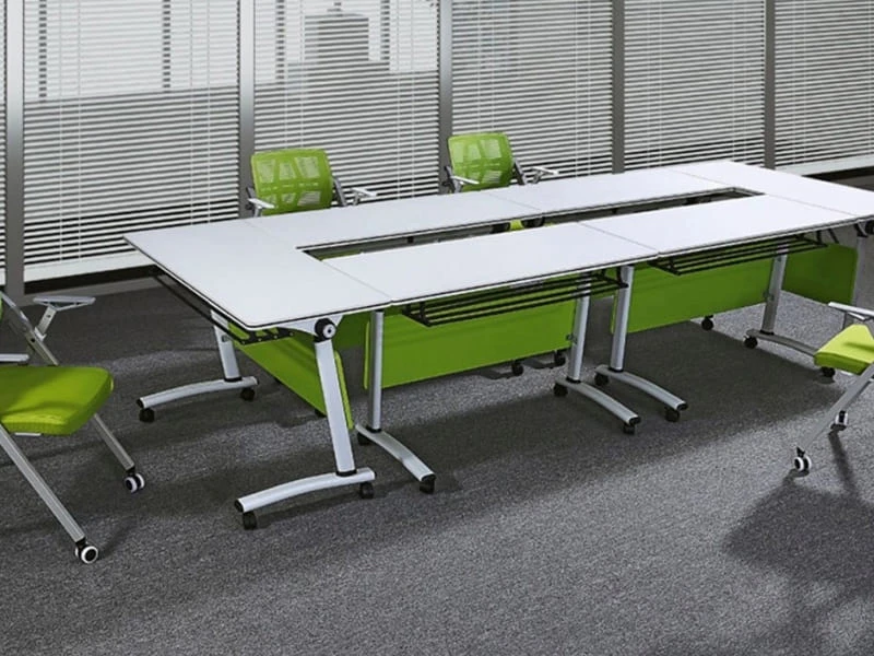 Flip Top Table Modern Folding Training Table with Lockable Casters