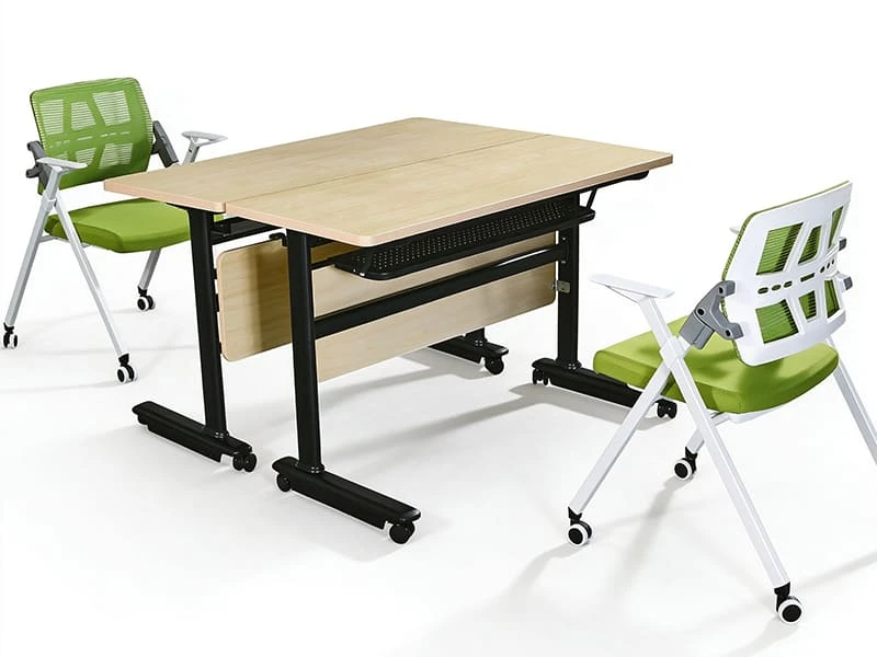 Modern Training Table Modular Flip Top Conference Table with Steel Frame