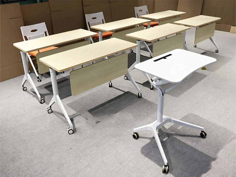 Flip Top Table Folding Stack tables with Triangular Hinge System