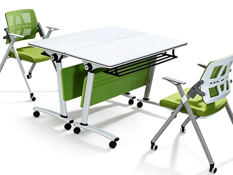 Flip Top Table Modern Folding Training Table with Lockable Casters