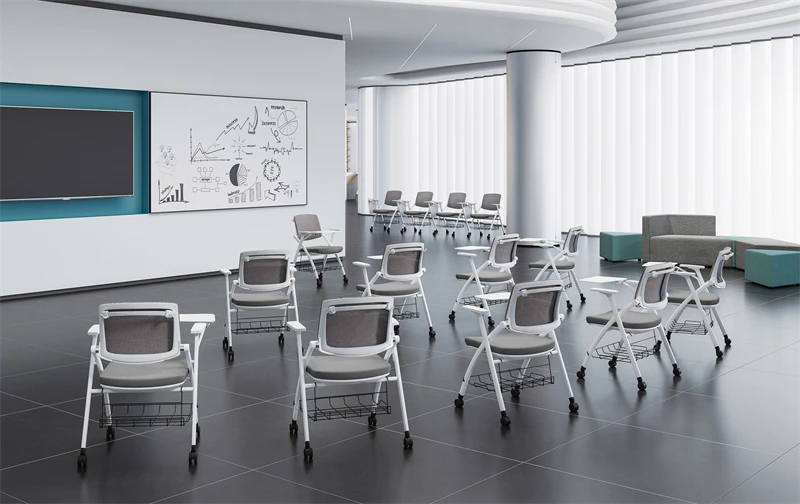  Gray Mesh Back Nesting Guest Chairs with White Frame