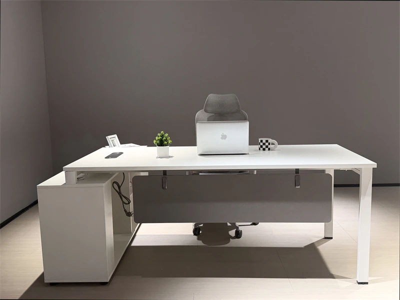 White Modern L-Shaped Executive Desk with Storage